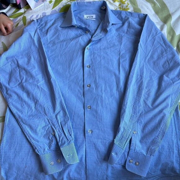 EUC! Calvin Klein Blue Tiny Plaid Print LS Button Down - Picture 4 of 5